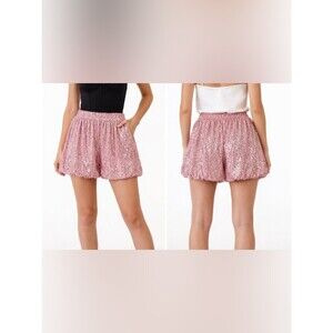 Endless Rose Pink Sequin Blouson Shorts NWT Size L Elastic Waist Party Holiday